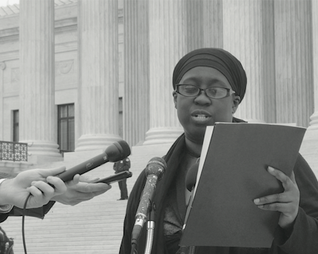 Jacqui Patterson, director of the NAACP Environmental and Climate Justice Program, speaks to press outside the Supreme Court. (Jazelle Hunt/NNPA News Wire Service)