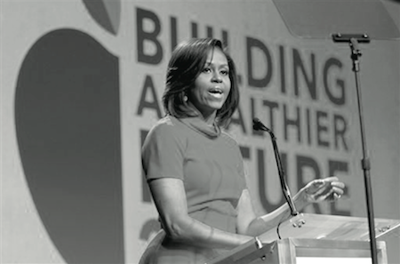 First lady Michelle Obama speaks at the annual Building a Healthier Future 2015 summit in Washington, Thursday, Feb. 26, 2015. (AP Photo/Jose Luis Magana)