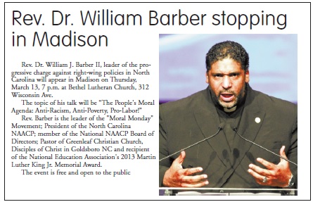 Rev. Dr. William Barber stopping in Madison